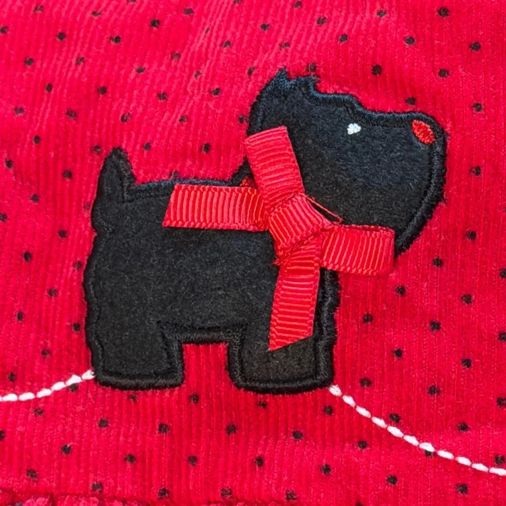 Rare Too! Girls Red Polka Dot Scottie Dog Corduroy Jumper Dress 3T